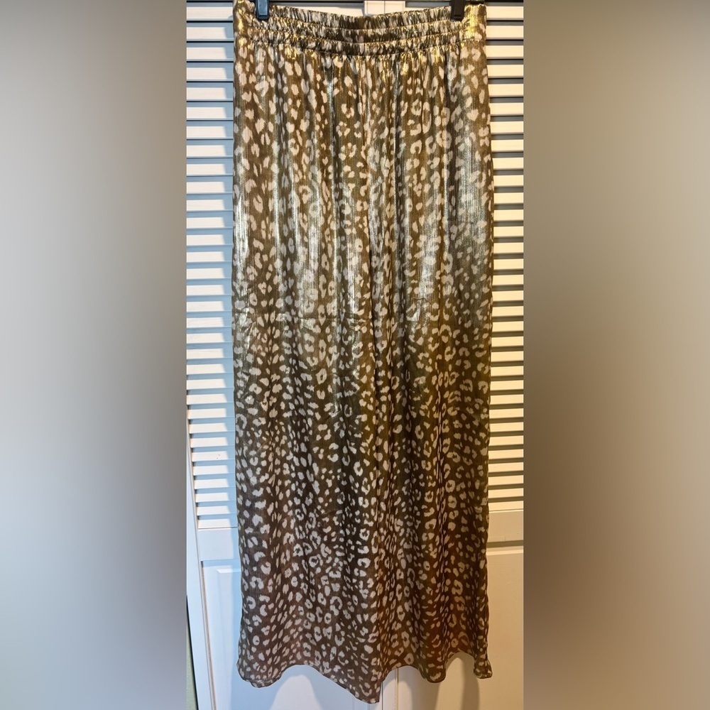 Zara Sheer Metallic Leopard Print Pant Slacks Size Large - Picture 2 of 4